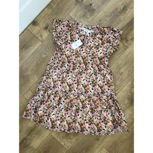 THML L NWT floral dress flutter sleeve flower mini short summer pink